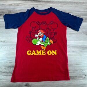 Nintendo Super Mario Yoshi Game On Graphic Raglan T-Shirt Red Blue Kids Size 14